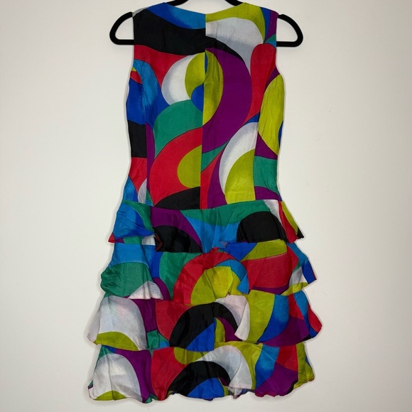 VTG CRISCA Artsy Contemporary Art to Wear Geometric 80s 90s Ruffle Mini Dress - Picture 8 of 10